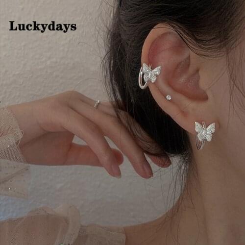 Luckydays New Crystal Butterfly Piercing Stud Earrings For Women Girls Wedding Party Jewelry Pendientes