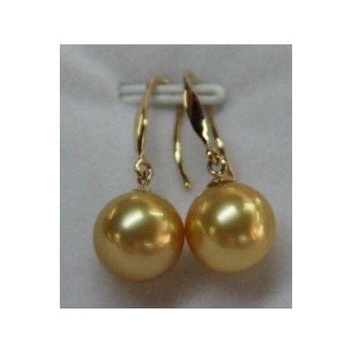 Natural AAAA 9-10 mm South Sea golden Pearl Earrings 14 YELLOW GOLD
