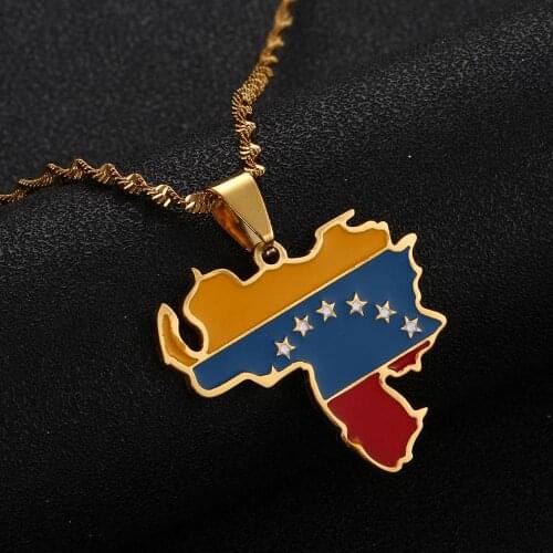Stainless Steel Venezuela Map Flag Pendant Necklace Trendy Venezuelan Map Chain Jewelry