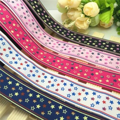 NEW DIY 5 Yard 1'' 25mm Fringe Star Printed Grosgrain Ribbon Hair Bow Sewin