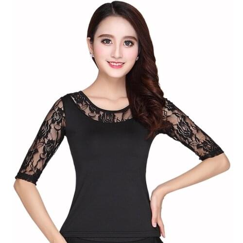 New Design Fashion Modern V-neck Lace Sexy Latin Dance Clothes Tops For Women/female/black/red Adult Ballroom Performance Wear