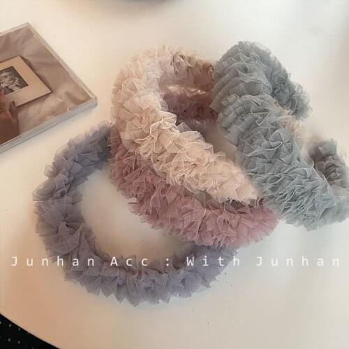 Korean fabric ins temperament fold hairband sweet net yarn press hairhoop female outing headband net red hair accessories