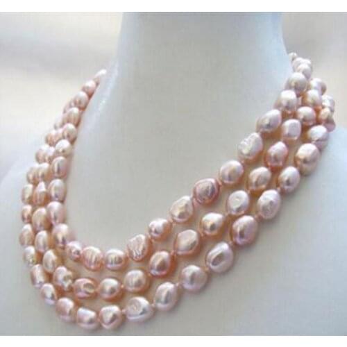 Free Shipping 3 strands genuine natural 7-9MM pink baroque freshwater pearl necklace 17-19"
