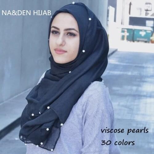 1 PCS Hot sale plain pearls hijabs women viscose solid shawl nice beads scarf Muslim head wraps elegant scarves