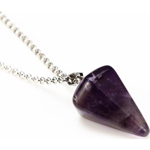 Natural Stone Crystal Hexagonal Shape pendulum Pendant Silver Plated Chains Necklace Women Fashion Jewelry 30pcs Wholesale