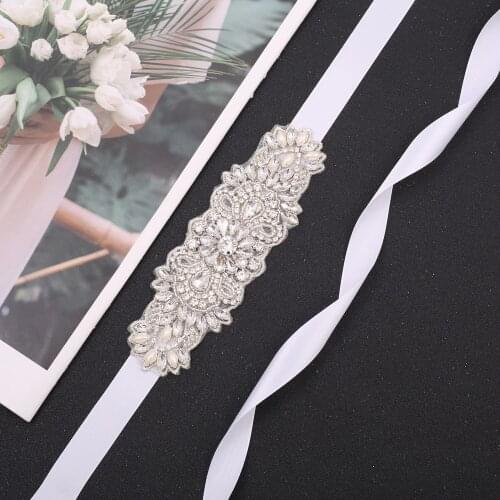 SESTHFAR Wedding Bridal Sash Ribbon Sparkly Rhinestone Belts for Evenning Dress Plus Size Diamond Belt Sash Applique