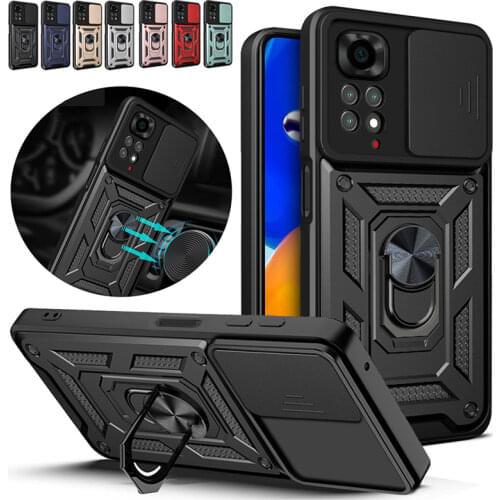 Shockproof Armor Magnetic Ring Case For Xiaomi Mi 11 11X POCO X3 Note 10 5G 9 9S Redmi 9A 9C POCO F3 Slide Lens Protection Cover