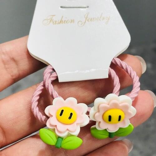 2Pcs/set Cute Flower Hair Accessories Children Rubber Bands Scrunchies Elastic Hair Bands Girls Headband Decorations Ties