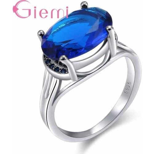 Romantic Wedding Bridal Jewelry Oval Blue Crystal Vintage Rings for Women Female Best Sell 925 Sterling Silver Bijoux