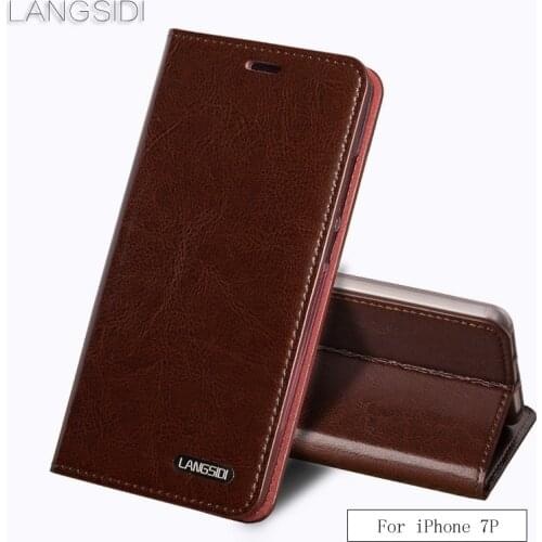 Luxury Flip three card oil wax skin flip phone holster For iPhone 7p phone case all handmade custom