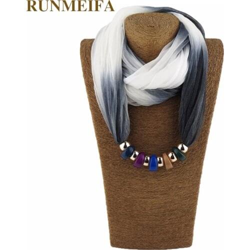RUNMEIFA Charm Pendant Scarf Gradient Color Polyester Brand New Style Silk Scarves Pendant Scarf Gem Scarf Jewels shaped stone