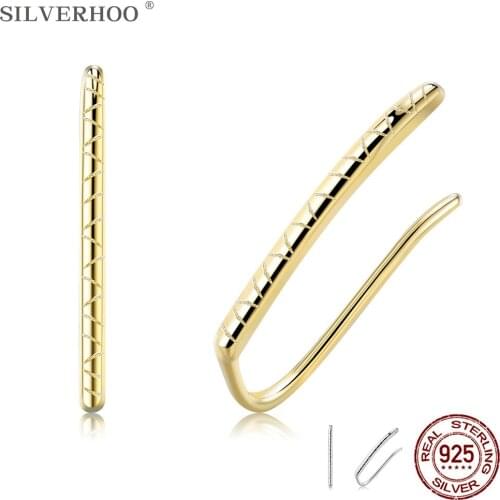 SILVERHOO 925 Sterling Silver Minimalist Gold Color Clip Earrings For Women Punk Slim Ear Clips Female Silver Jewelry Earring