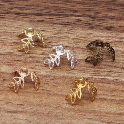 6x10mm Vintage Flower Bell Bead End Charms Caps with Loop & 3 Filigree Prong Legs Crafts Connectors Wraps Settings Findings