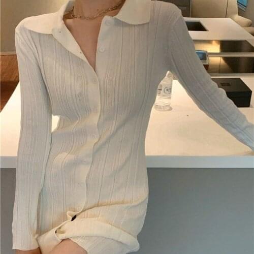 Knitting White Dresses for Women Office Lady Vintage Dress 2021 Autumn Slim Vestidos Female Long Sleeve Korean Fashion