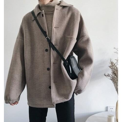 YASUGUOJI New 2019 Stylish Winter Jackets Men Fashion England Style Herringbone Man Coats Loose Mens Coat High Quality