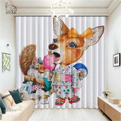 Watercolor Puppy Dog Curtain White Hotel Printed Curtain 3D Living Room Home Textile Luxury Decorative Curtains Micro Shading