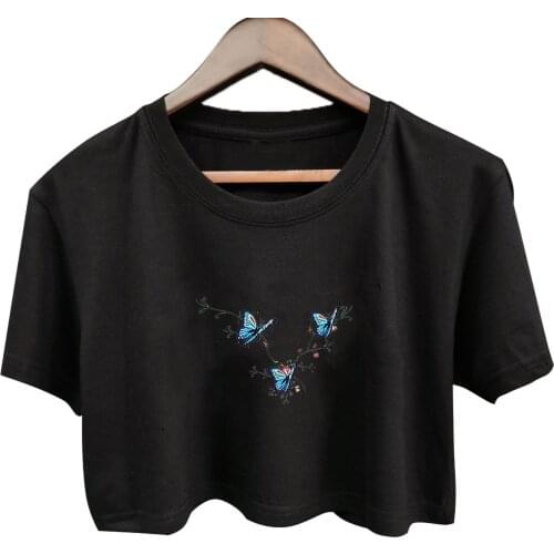 2021 Gothic fashion Women Summer TopsTops Fashion Butterfly Printed Short Sleeve Loose Shirts Ladies Goth Top Black Rock Tunic