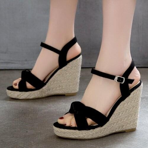 AIWEIYi Woman Sandals Weave Heels High Heels Summer Style Gladiator Sandals Cutout Buckle Strap Platform Pumps Dress Party Pumps