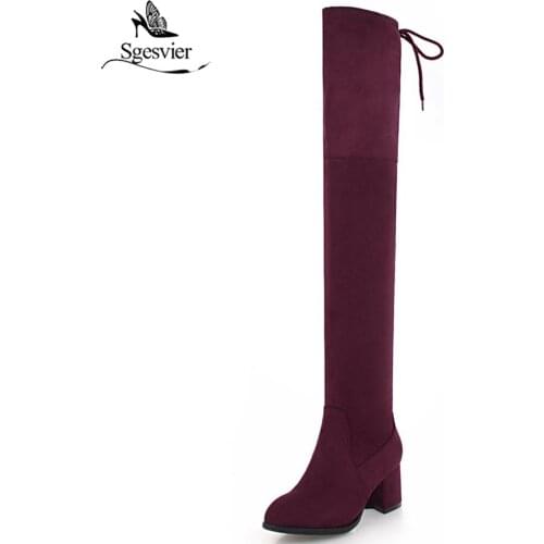 Sgesvier Winter Autumn Elastic Boots Big Size 32-43 Over The Knee Boots Women Sexy High Heels Long Round Toe Knight Boots OX668
