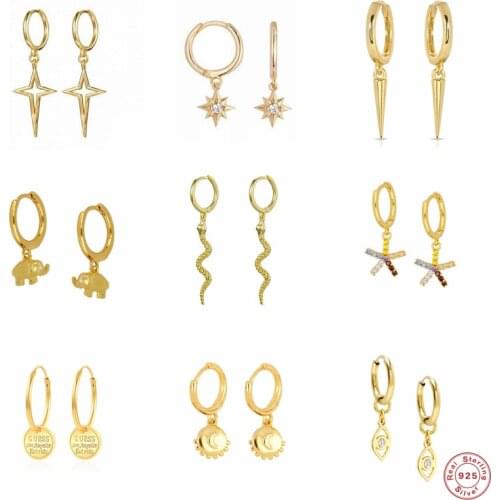 Aide 925 Sterling Silver Elephant Snake Pendant Dangle Earrings For Women Spike Zircon Star Charm Circle Drop Earrings Jewelry