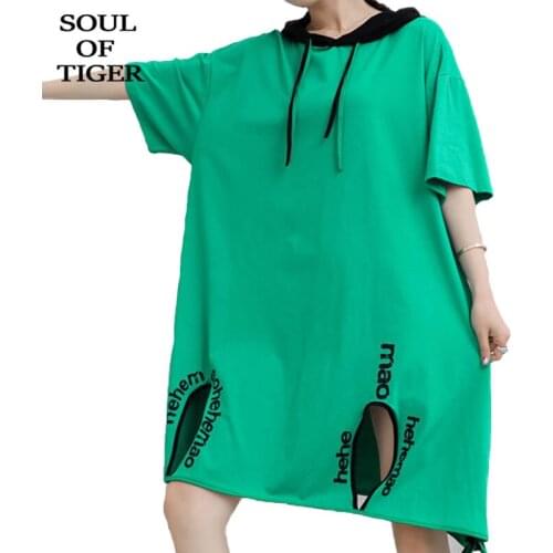 SOUL OF TIGER Korean Summer Fashion Clothing Womens Casual Printed Hooded Dress Ladies Vintage Punk Dresses Oversized Vestidos