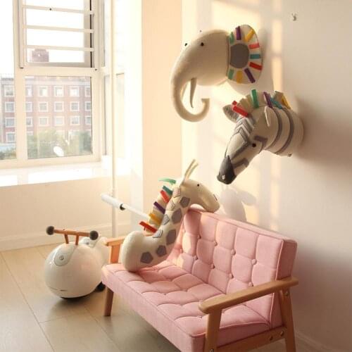 Animal Elephant Deer Zebra Tiger Head Wall Mount Stuffed Toys Bedroom Decor Felt Artwork Wall Hanging Dolls Photo Props