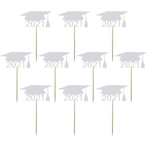 10pcs/bag 2021 Doctoral Hat Graduation Card Cake Decoration Graduation Party Decoration Flag Cake Props
