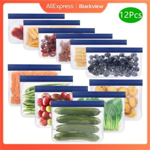 12PC Set Silicone Food Bag Reusable Silicone Fruit And Vegetable Food Bag Kitchen Refrigerator Meat Storage And Cold Storage