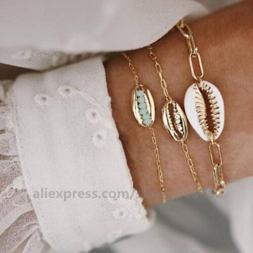 120set/lot Hot Sells Multi-layer shell Sets Bracelet Femme Gold Color Women Bracelet Fashion Wholesale Jewelry For Girls