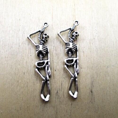 15pcs 12x42mm Skeleton Charms Skeleton Hanging on Rope Charm Pendants DIY necklace/ bracelets charms antique silver tone
