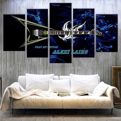 HD printed 5 piece canvas art guitar poster Alexi Laiho painting wall pictures for living room modern with frame