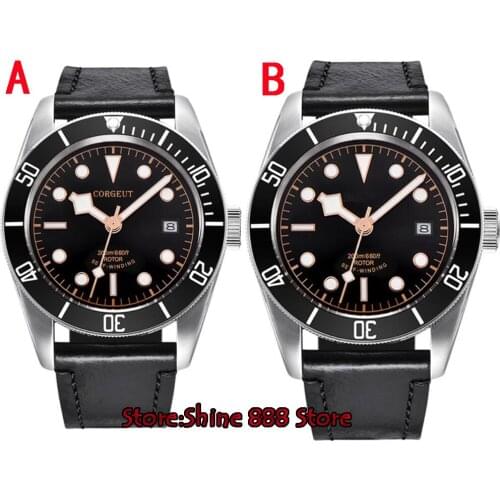 41mm corgeut black dial Sapphire Glass 21 jewels miyota Automatic diving mens Watch