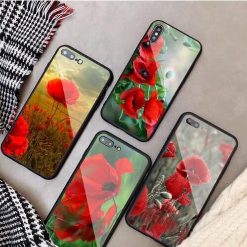 Poppies Poppy flowers Tempered Glass Phone Case For iphone 12 11 Pro Max 5 6 7 8 PLUS X XS XR XSMax Shell