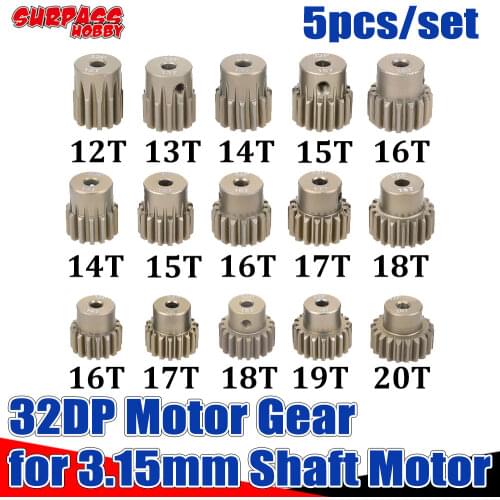 SURPASS HOBBY Pinion 32DP 5PCS 3.175mm Metal Motor Gear Set 12T 13T 14T 15T 16T 17T 18T 19T 20T for 1/10 RC Car Truck Buggy Car