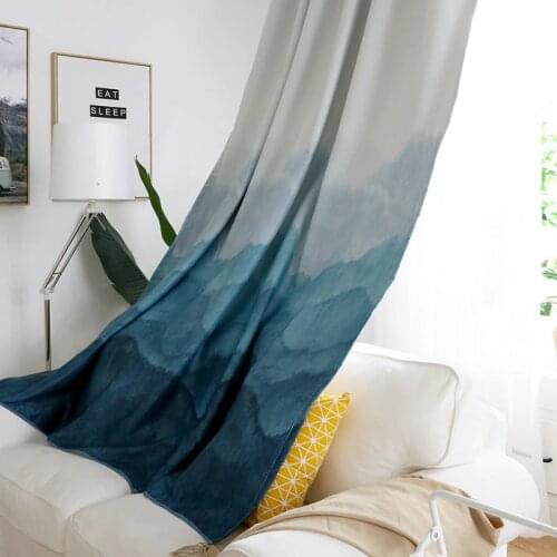 Gradient Blue Mountain Scenic Modern Minimalist Printed Blackout Curtains Drapes Curtains For Living Room Kitchen Bedroom
