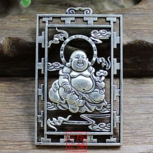 Exquisite Chinese Collection Tibet silver Buddha pendant metal plate