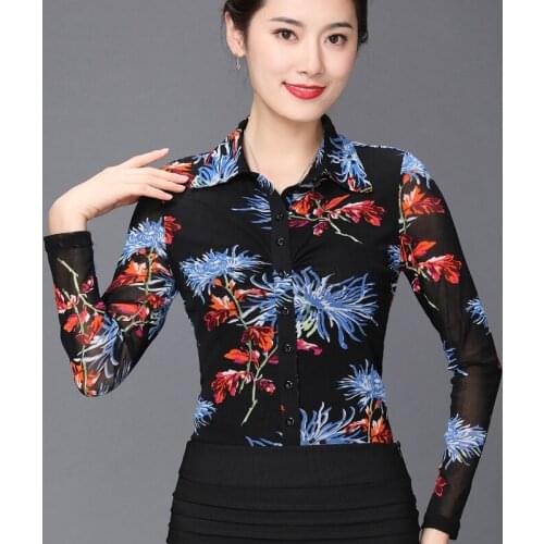 Korean Women Fashion Clothing Shirts , Ladies Floral Print Tops And Blouses , 2019 Womens Woman Spring 4xl Blouse Top Shirt