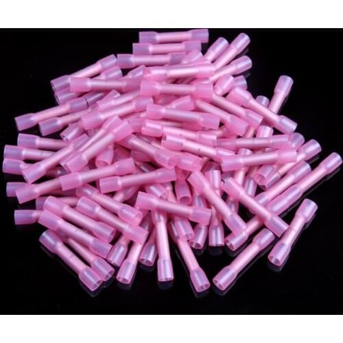 Red Heat Shrink Butt Crimp Terminals 100PCS Electrical Wire Cable Crimp Terminal Connectors Waterproof Solder Seal Connector Kit