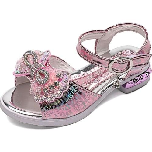 2021 Princess Summer Childrens Sandals Kid Girls Cute Beach Sandals Bowknot Slippers Glitter Shoes Flower Squre Heels Shoes