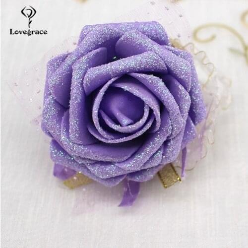 Lovegrace Wrist Corsage Bridesmaid Sister Wedding Hand Flower Shining Artificial Rose Flower Party Prom Wedding Girl Bracelet