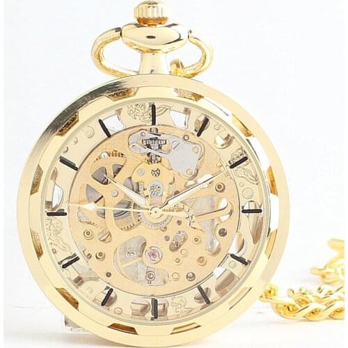Open Face FOB Mechanical Hand-winding Pocket Watch Luxury Retro Golden Pendant Skeleton Steampunk Mens Women gifts TJX031
