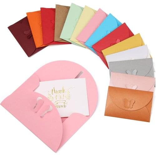 5Pcs/Set Mini Colorful Butterfly Envelope Bag Kraft Paper Buckle Card Stationery Office School Gift Letter Invitation Envelop