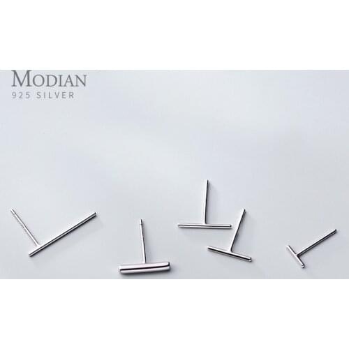 Modian Simple Geometric Studs Earring for Women Pure 925 Sterling Silver Anti Allergy Stick Ear Fashion Fine Jewelry Kids Gift