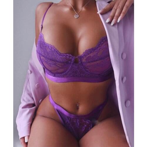 Fashion Womens Sexy Lingerie Lace Flowers Embroidery Push Up Top Bra Pants Set Sleepwear G-string Underwear