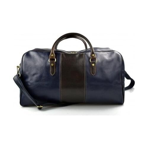 Mens leather duffle bag blue dark brown shoulder bag travel bag luggage weekender carryon cabin bag