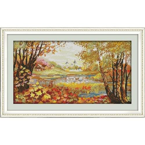 New Autumnal Scenery Aide Cross stitch kits Cotton 14CT 11CT Print Embroidery DIY Handmade Needlework Set Wall Home Decor