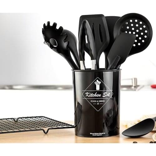 3/6/9Pcs Silicone Cooking Utensils Non-Stick Cookware Set Turner Tong Spatula Soup Spoon Shovel Oil Brush Barreled Kitchen Tools