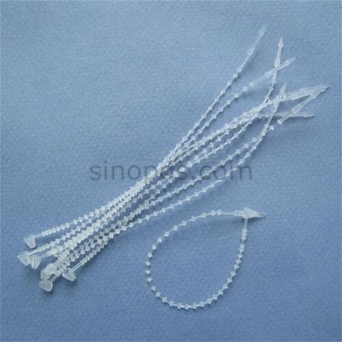 PP Beaded Secure Loop Tie, garment price tag ties, plastic security loop pin knotted rope ball chain string line bag fastener