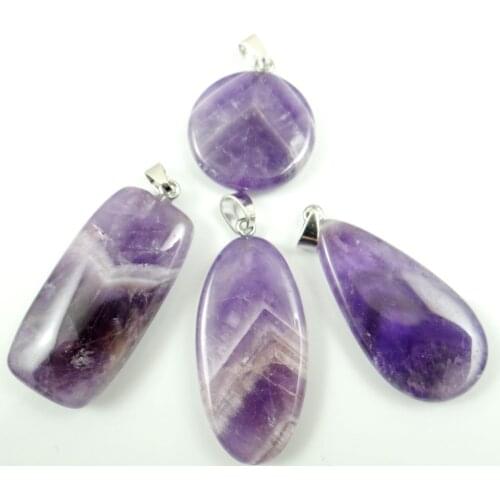 Natural purple Crystal stone round rectangle Drop shaped natural Gem stone for DIY Necklace Pendant Jewelry Making 1Pcs/lot