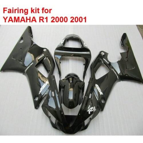 Motorcycle unpainted bodywork fairings for Yamaha YZF R1 00 01 glossy black plastic fairing kit YZFR1 2000 2001 BA33